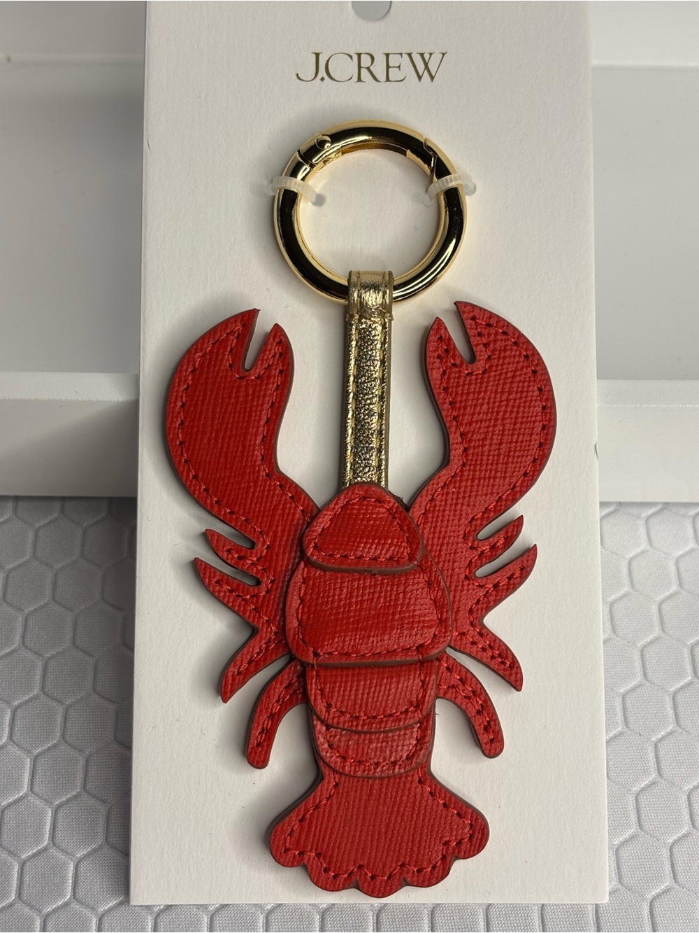 J. Crew Red Lobster Leather Key Fob with Gold Ring